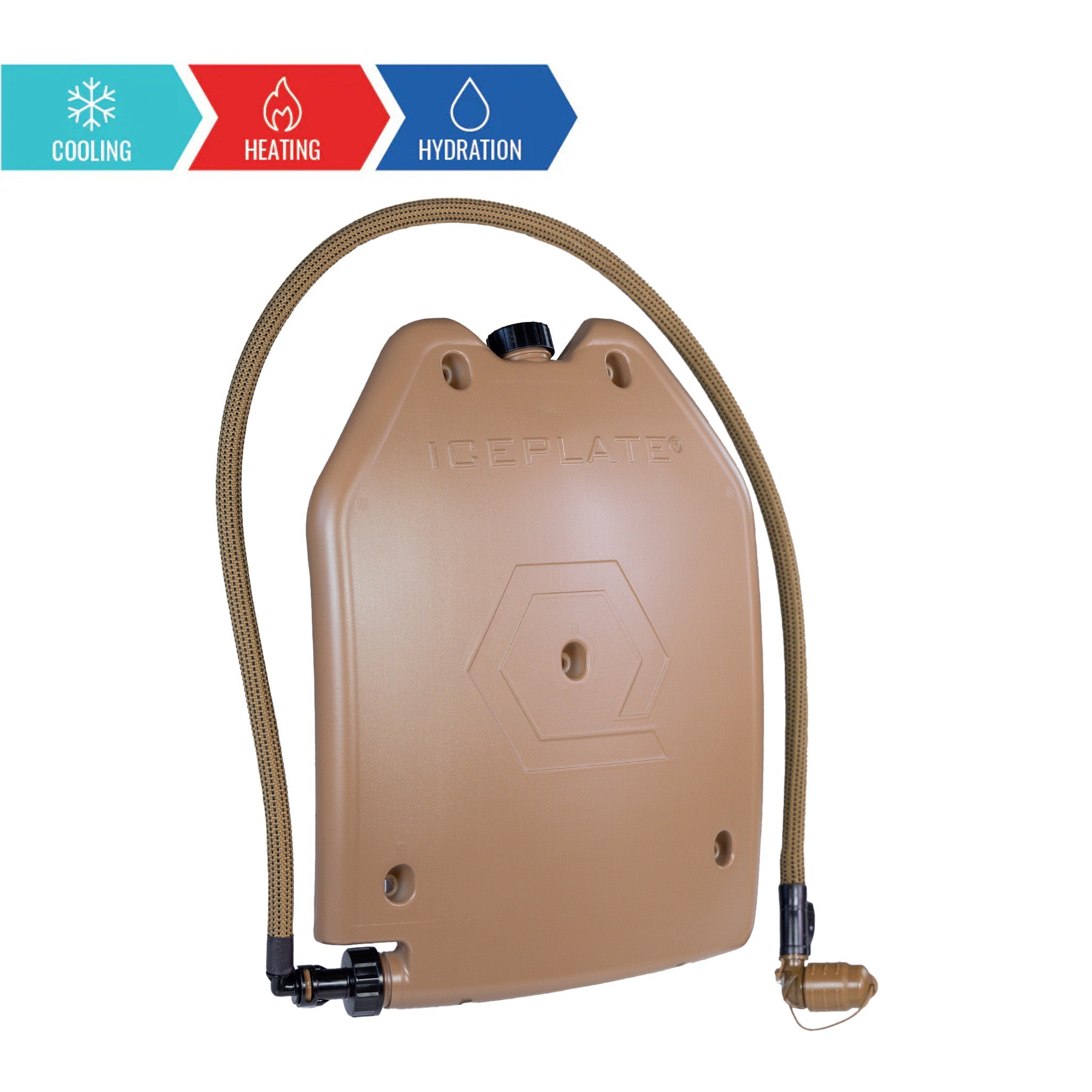 QORE PERFORMANCE® ICEPLATE® Gen 3 Plate Carrier Water Bladder (52.4 oz. / 1550ml) - Coyote Brown, Drinkable + Cooling & Warming